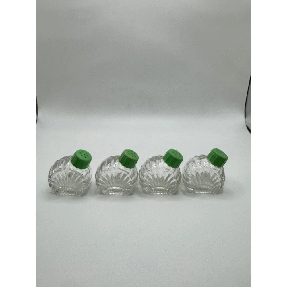 Vintage Glass Seashell Salt and Pepper Shakers Set of 4 Green Lids Coastal Decor